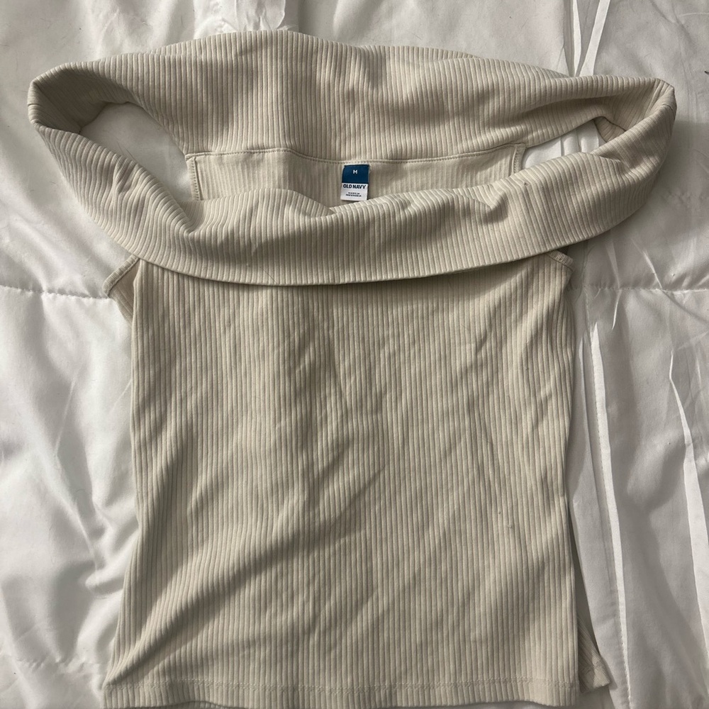 Old Navy Ribbed Off-Shoulder Top in Ivory
